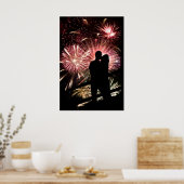 Fireworks Couple Kississer Silhouette Poster (Keuken)