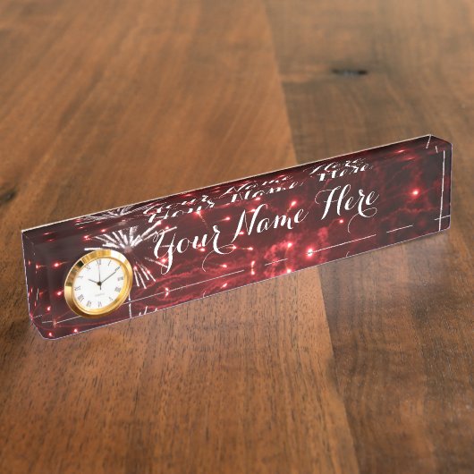 Fireworks Desk Name Bord met Clock Naambordje (Zijkant)