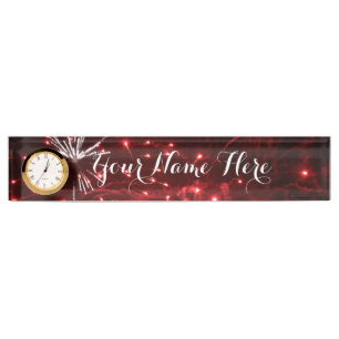 Fireworks Desk Name Bord met Clock Naambordje