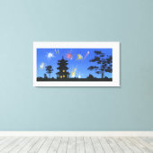 Fireworks-display en silhouette van pagode canvas afdruk (Insitu (Houten vloer))