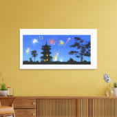 Fireworks-display en silhouette van pagode canvas afdruk (Insitu (Woonkamer))