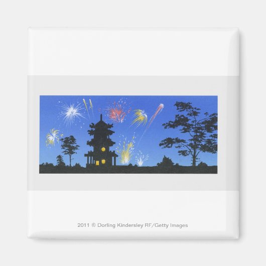 Fireworks-display en silhouette van pagode magneet (Voorkant)