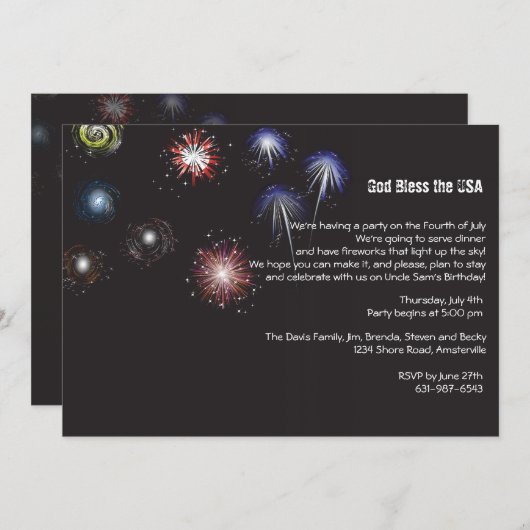 Fireworks Display Invitation Kaart (Voorkant / Achterkant)