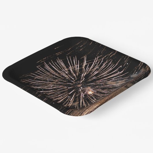 Fireworks-display op zwart-wit papieren bordje (Gebogen)