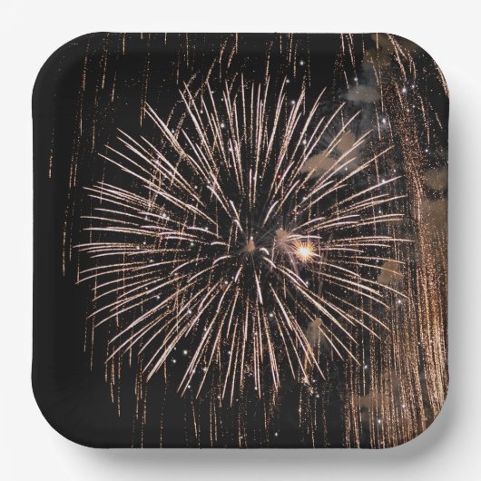 Fireworks-display op zwart-wit papieren bordje (Voorkant)