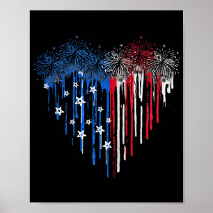 Fireworks Driving Heart American Flag Patriotic Poster