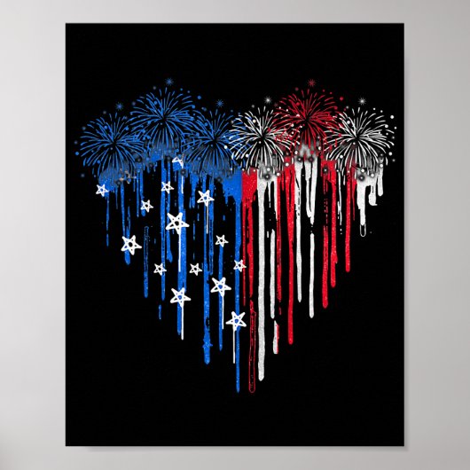 Fireworks Driving Heart American Flag Patriotic Poster (Voorkant)
