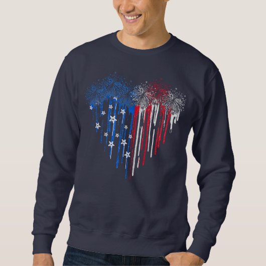 Fireworks Driving Heart American Flag Patriotic Trui (Voorkant)
