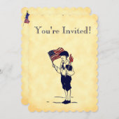 Fireworks en Flag Faux Perchment Custom Uitnodigen Kaart (Voorkant / Achterkant)