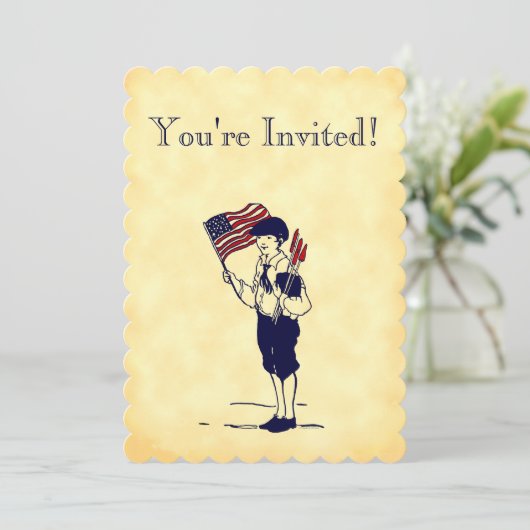 Fireworks en Flag Faux Perchment Custom Uitnodigen Kaart (Staand voorkant)