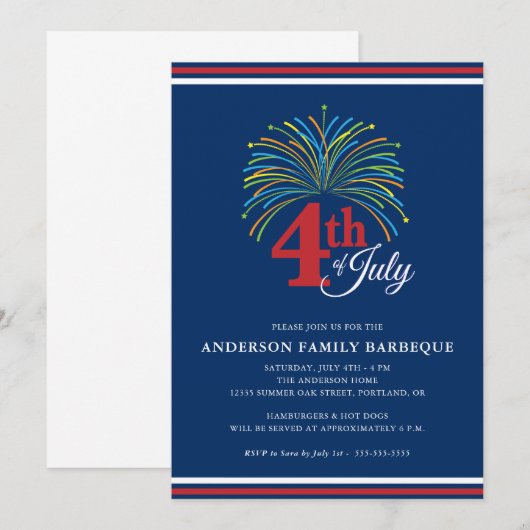 Fireworks Family Barbeque, 4e juli Partij Kaart (Voorkant / Achterkant)