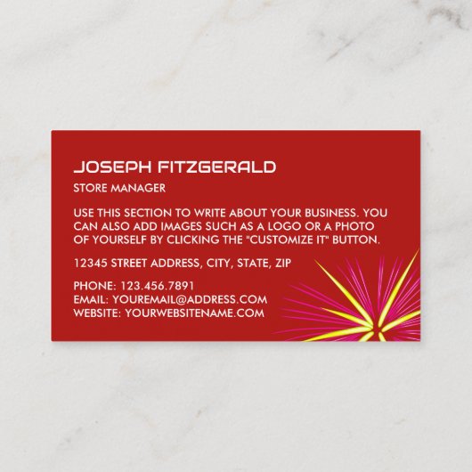 Fireworks, Fireworks Sales Visitekaartje (Achterkant)