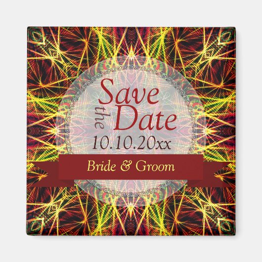 Fireworks Fractal Hearts Opslaan van de datum Aank Magneet (Voorkant)