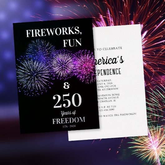 Fireworks, Fun, Freedom 250th 4th of July Folie Uitnodiging