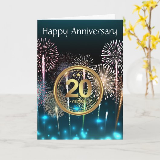 Fireworks Happy 20th Jubileum Kaart (Gele Bloem)