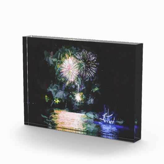 Fireworks Happy Nieuwjaar vieren Waterverf Fotoblokken (Rechts)