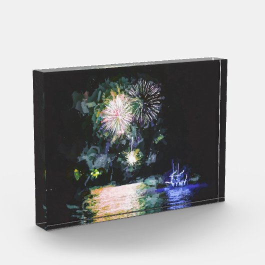 Fireworks Happy Nieuwjaar vieren Waterverf Fotoblokken (Links)