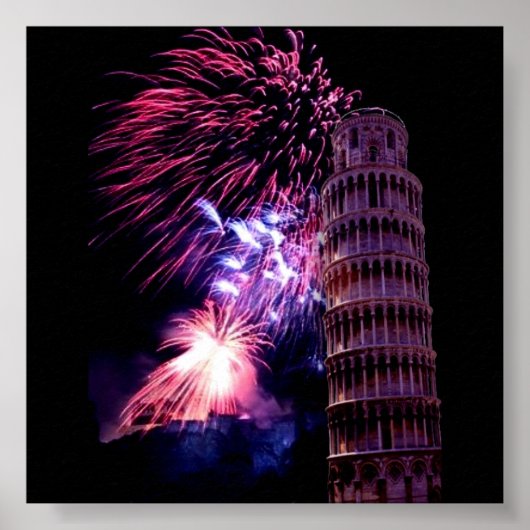 Fireworks Lighting Tower of Pisa Poster (Voorkant)