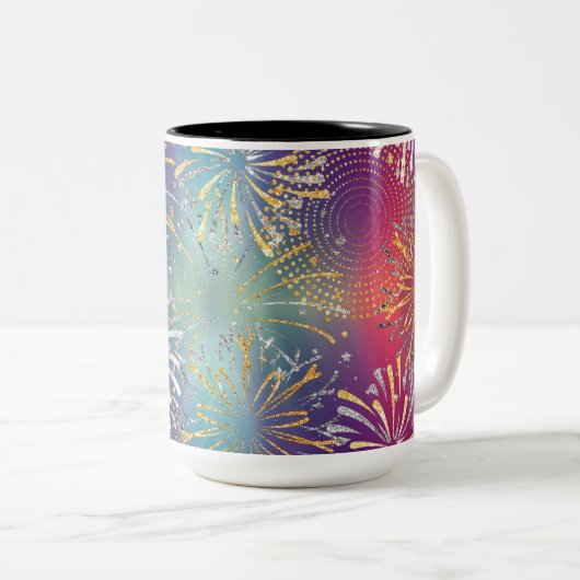 Fireworks-Mok geïllustreerd Tweekleurige Koffiemok (Voorkant rechts)