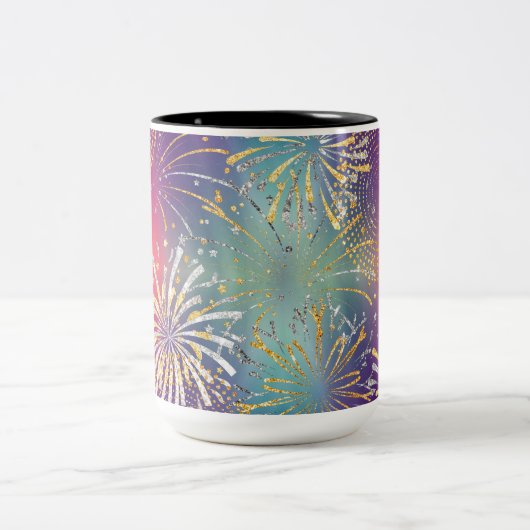 Fireworks-Mok geïllustreerd Tweekleurige Koffiemok (Center)