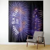 Fireworks New Years Blue Photo Booth Backdrop Wandkleed (In situ)