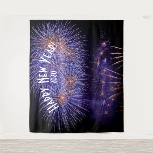 Fireworks New Years Blue Photo Booth Backdrop Wandkleed (Voorkant)
