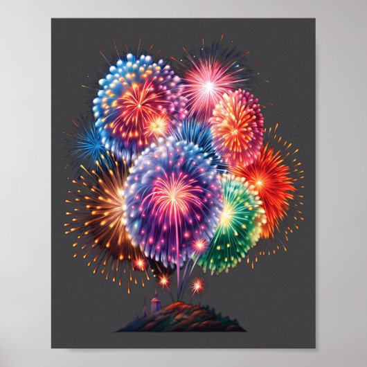 Fireworks New Year's Eve Party Long Sleeve  Poster (Voorkant)
