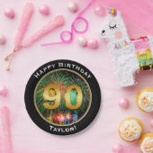 Fireworks Ninetieth 90th Birthday, met naam Papieren Bordje (Feest)