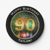 Fireworks Ninetieth 90th Birthday, met naam Papieren Bordje (Voorkant)