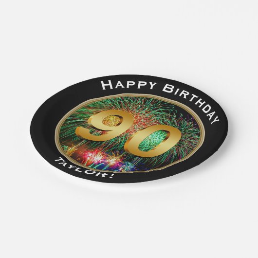 Fireworks Ninetieth 90th Birthday, met naam Papieren Bordje (Gekanteld)