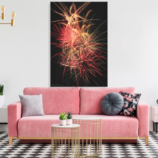 Fireworks of Red and Oranje at Night Canvas Print (Insitu (Woonkamer))