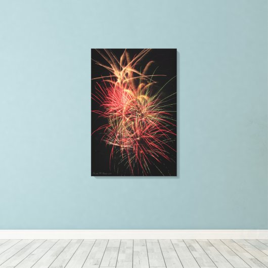 Fireworks of Red and Oranje at Night Canvas Print (Insitu (Houten vloer))