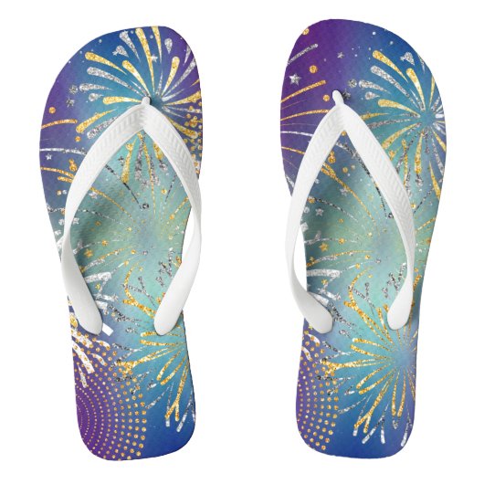 Fireworks-ontwerp met Faux Gold en Silver Flip Flo Teenslippers (Voetbed)