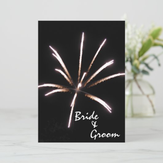 Fireworks op Black Summer Wedding Kaart (Staand voorkant)