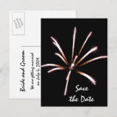 Fireworks op Black Summer Wedding Save the Date Aankondigingskaart (Voorkant / Achterkant)