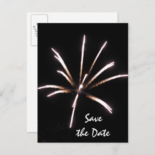 Fireworks op Black Summer Wedding Save the Date Aankondigingskaart (Voorkant / Achterkant)