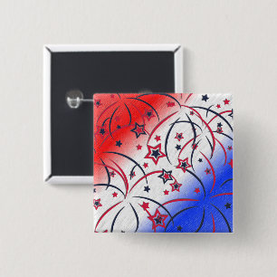 Fireworks op Red White Blue Vierkante Button 5,1 Cm