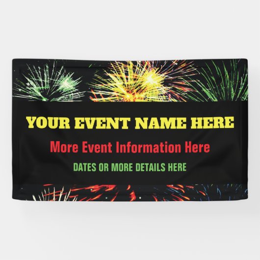 Fireworks op zwart met gebeurtenisinformatie spandoek (Horizontaal)