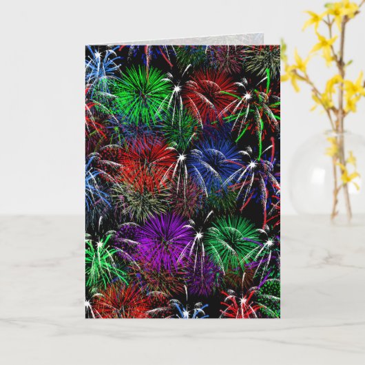 Fireworks op zwarte achtergrond kaart (Gele Bloem)
