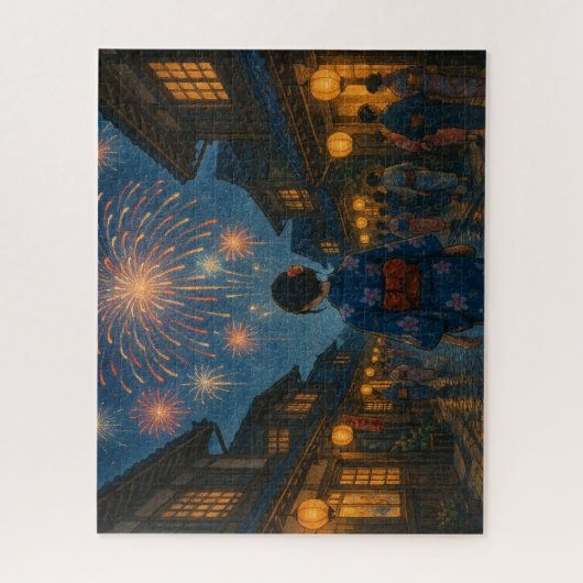 Fireworks Over a Traditional Town Street in Summer Legpuzzel (Verticaal)
