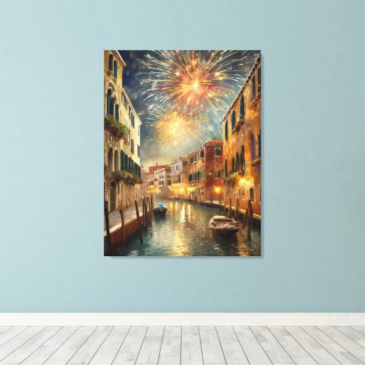 Fireworks over Venice Canvas Wall Art Afdruk (Insitu (Houten vloer))