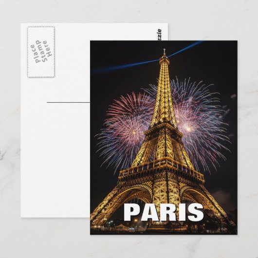 Fireworks Paris Eiffel Tower Cafes Postcard Briefkaart (Voorkant / Achterkant)