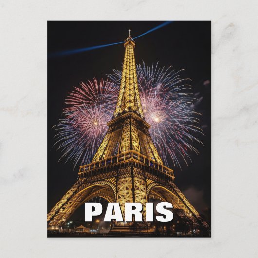 Fireworks Paris Eiffel Tower Cafes Postcard Briefkaart (Voorkant)