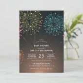 Fireworks Party | Modern Typografie-Baby shower Kaart (Staand voorkant)