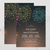 Fireworks Party | Modern Typografie-Baby shower Kaart (Voorkant / Achterkant)