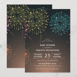 Fireworks Party   Modern Typografie-Baby shower Kaart
