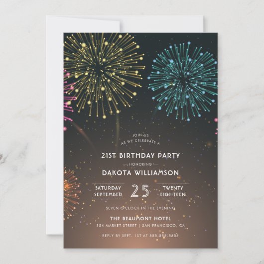 Fireworks Party | Moderne typografie Birthday Part Kaart (Voorkant)