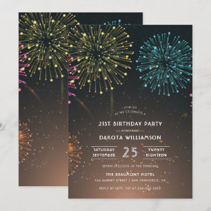 Fireworks Party   Moderne typografie Birthday Part Kaart