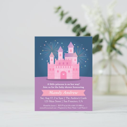 Fireworks Princess Castle Baby Girl Shower Kaart (Staand voorkant)