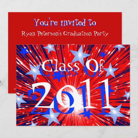 Fireworks Red White Blue 'Class of 2011' party Kaart (Voorkant / Achterkant)